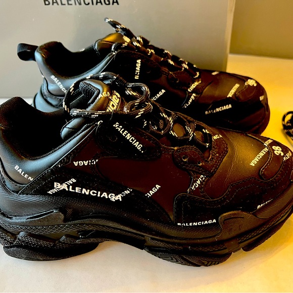 Balenciaga Allover Logo Triple S Sneakers - Picture 1 of 4